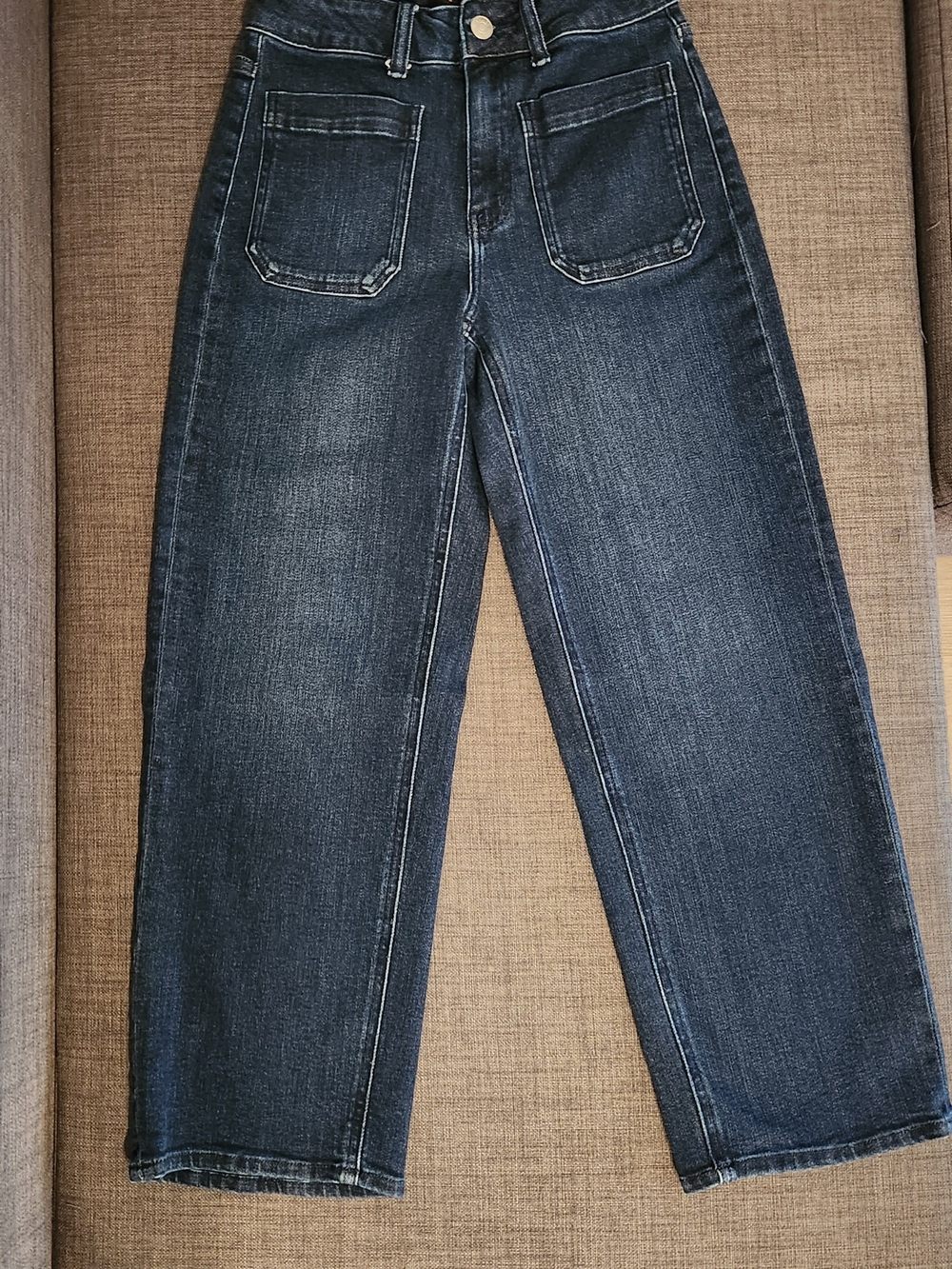 Quince Bella Stretch Patch Pocket Wide Leg Jeans - Dark Wash